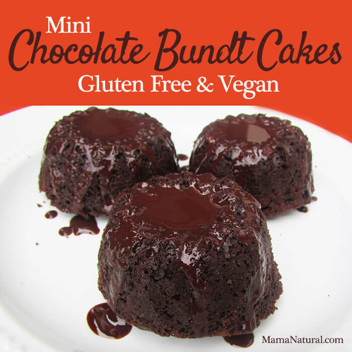 Mini #chocolate bundt cakes, #glutenfree and #vegan via http://MamaNatural.com