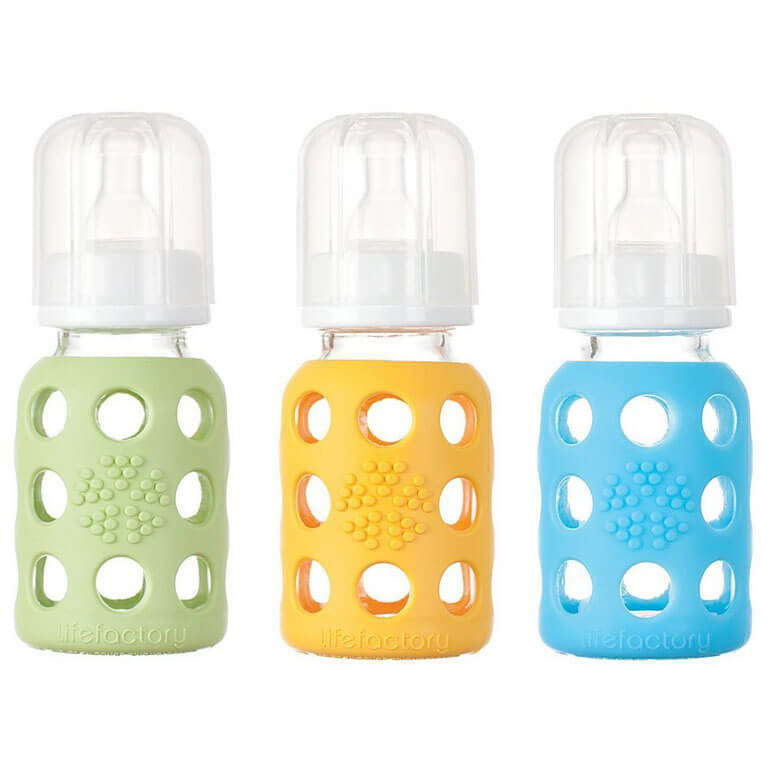 Lifefactory Glass Baby Bottle with Silicone Sleeve 4 Ounce - 3 Pack