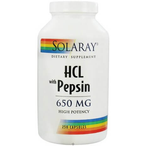 Solaray High Potency HCl With Pepsin 650 mg - 250 Capsules