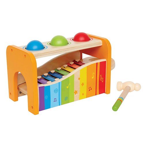 Orange Papa & Mom Wooden Musical Pounding Toy with Slide Out Xylophone for for Kids Baby Toddlers,Baby Pounding Toys 