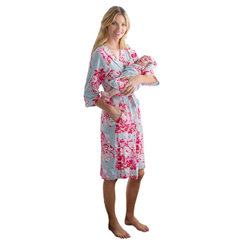 Mommy & Me Matching Maternity Nursing Robe and Receiving Outfit