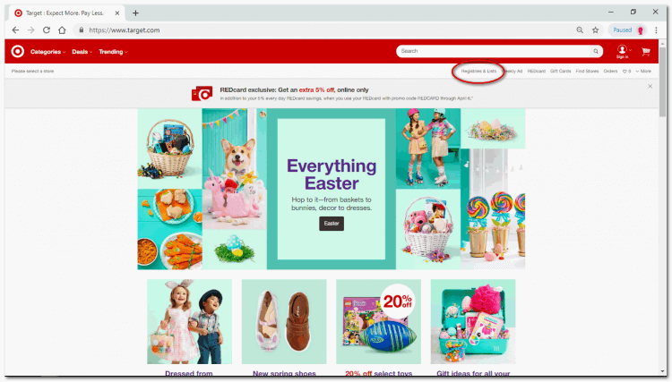 target baby registry search