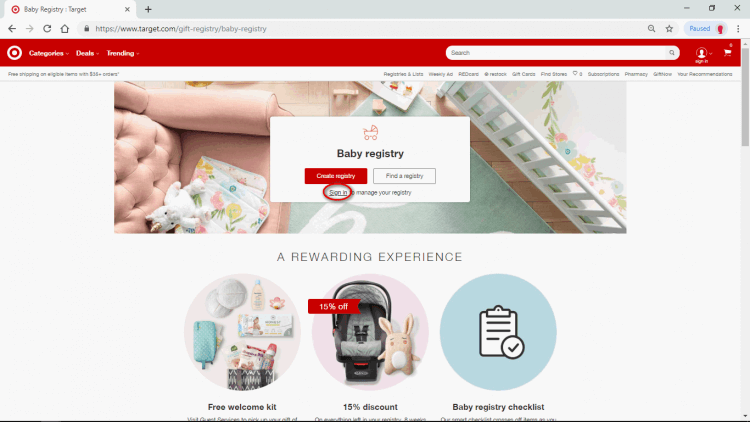 target baby registry search